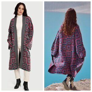 Saachi Square Patch Open Front LOng Kimono Cardigan *Grey* One Size